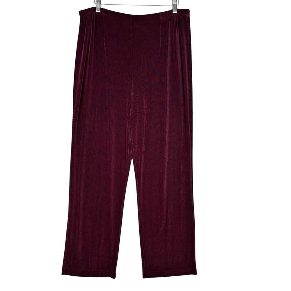 Chico's Travelers Slinky Pants Size 3 Short Burgundy Pull On Stretch Wide Leg